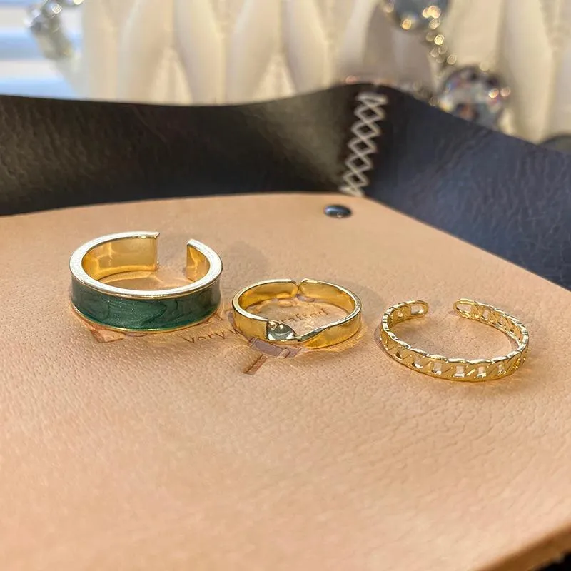 3Pcs Elegant Twisted Chain Rings Set