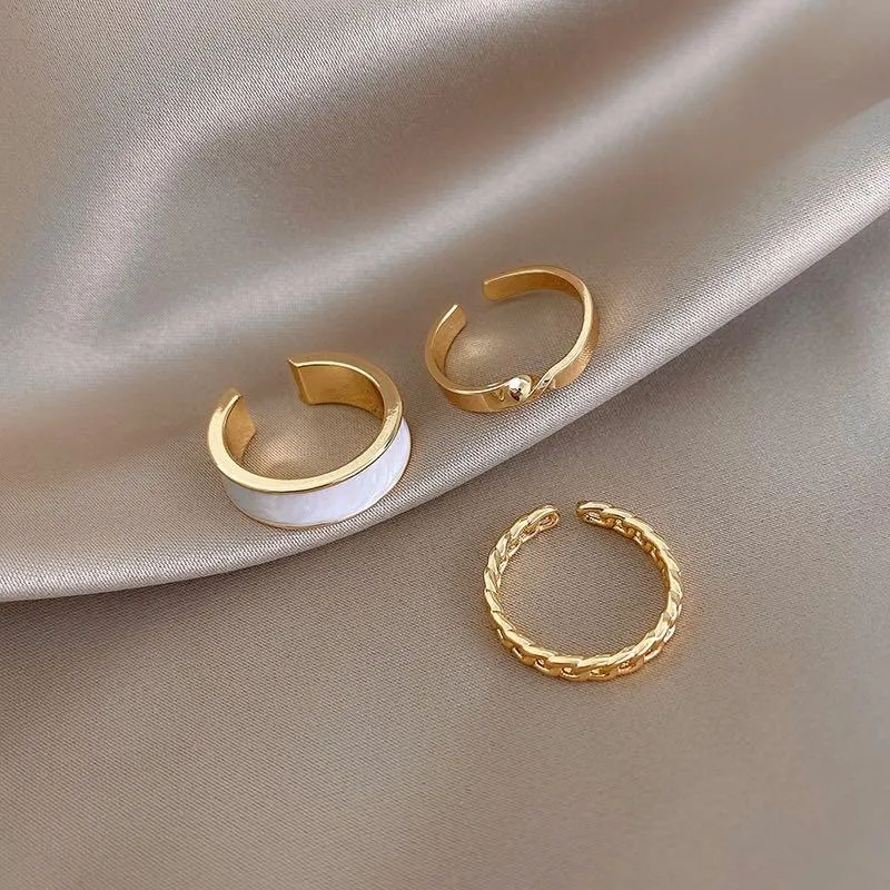 3Pcs Elegant Twisted Chain Rings Set