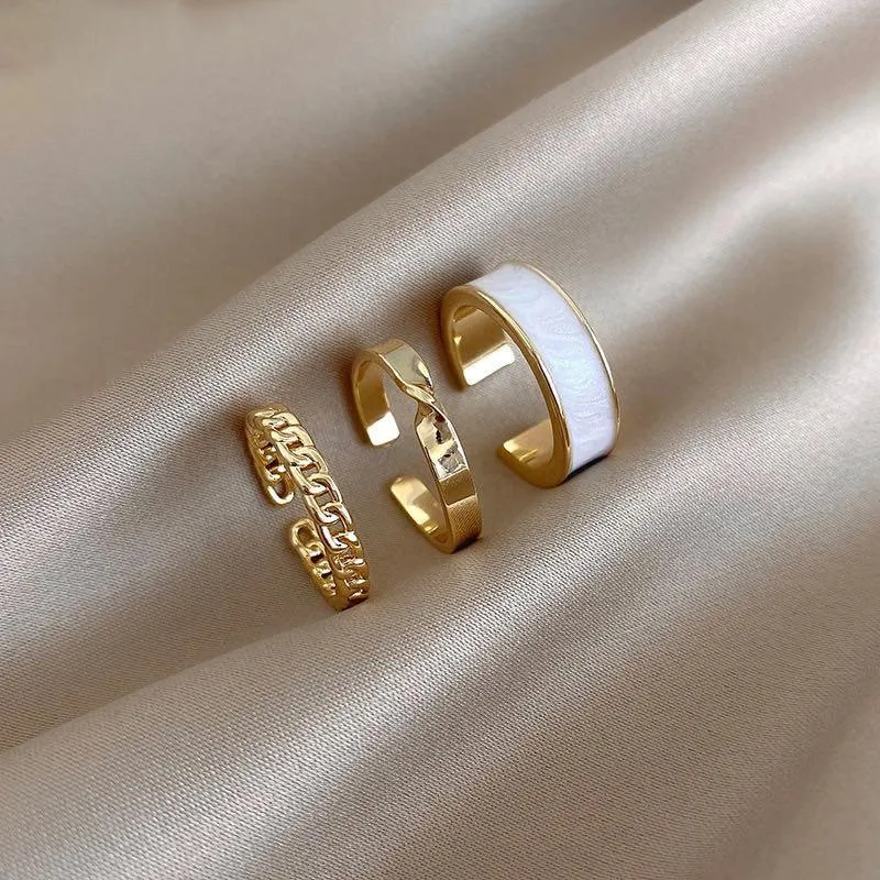 3Pcs Elegant Twisted Chain Rings Set