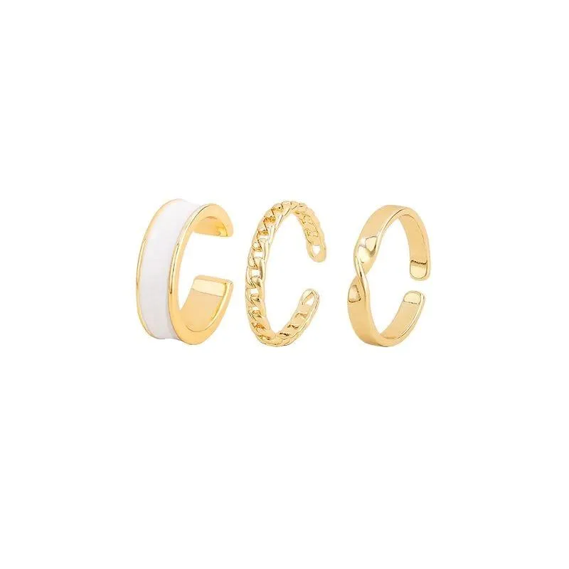 3Pcs Elegant Twisted Chain Rings Set