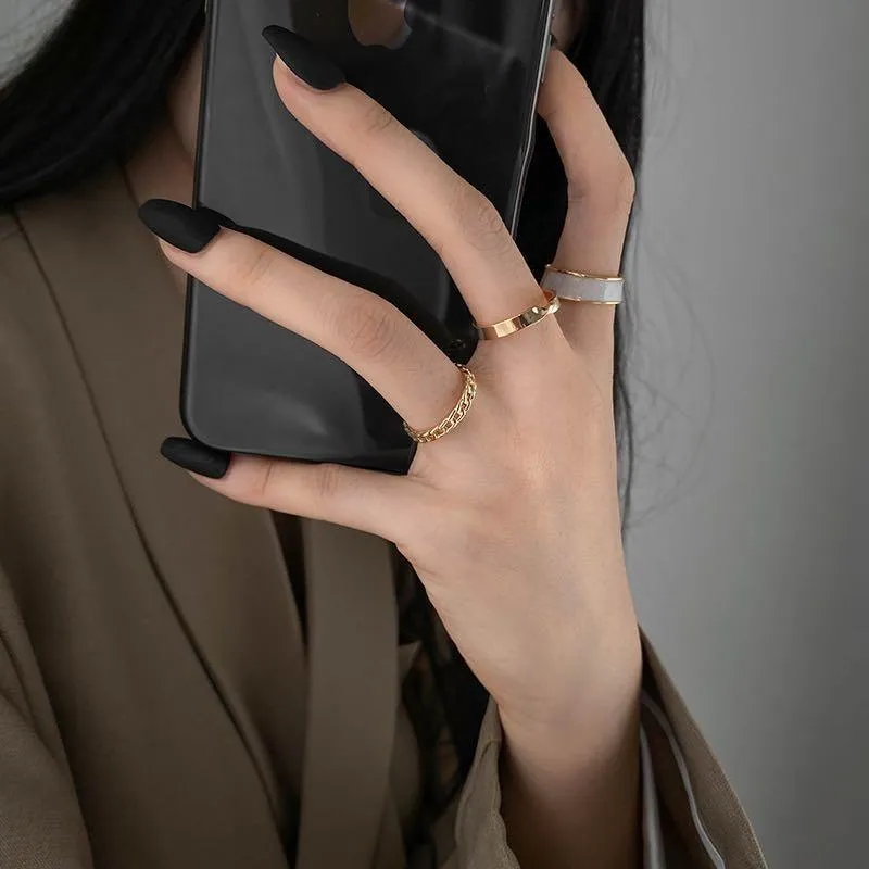 3Pcs Elegant Twisted Chain Rings Set