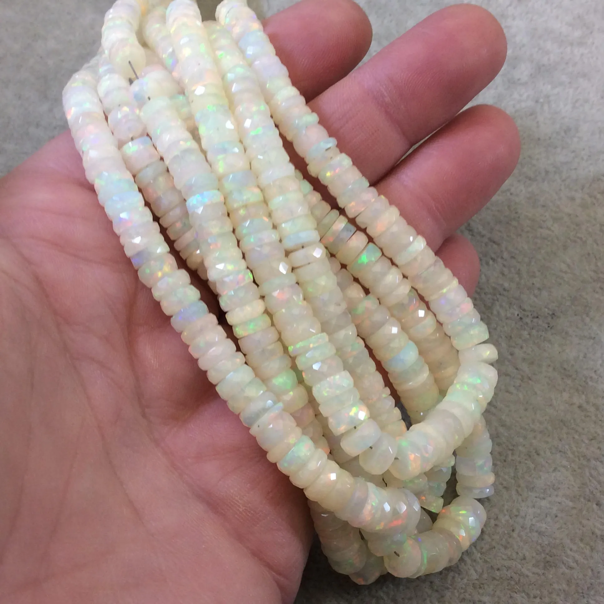 4-7.5mm Faceted Rainbow Pinfire Ethiopian Opal Graduated Heishi Shaped Beads - 17" Strand (Approx. 194 Beads) - High Quality Indian Gemstone