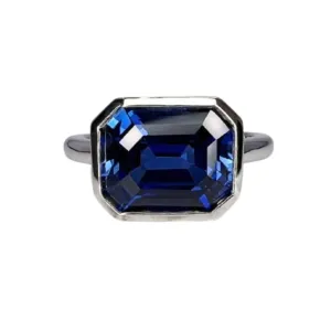 4 Ct Emerald Cut Sapphire East West Diamond Delicate Simple Solitaire Elegant Stackable Birthstone Engagement Rings For Women 14K White Gold Plated 925 Sterling Silver Handmade Gift For Her