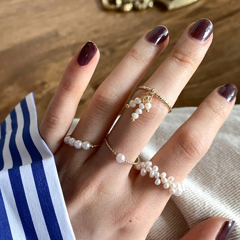 4 Designs Beaded Natural Freshwater Pearl Rings