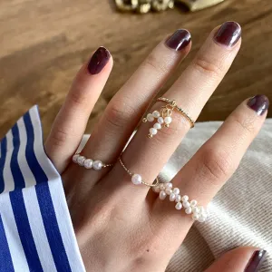 4 Designs Beaded Natural Freshwater Pearl Rings