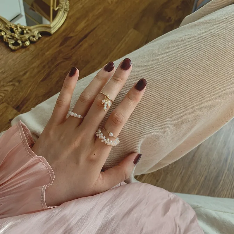 4 Designs Beaded Natural Freshwater Pearl Rings