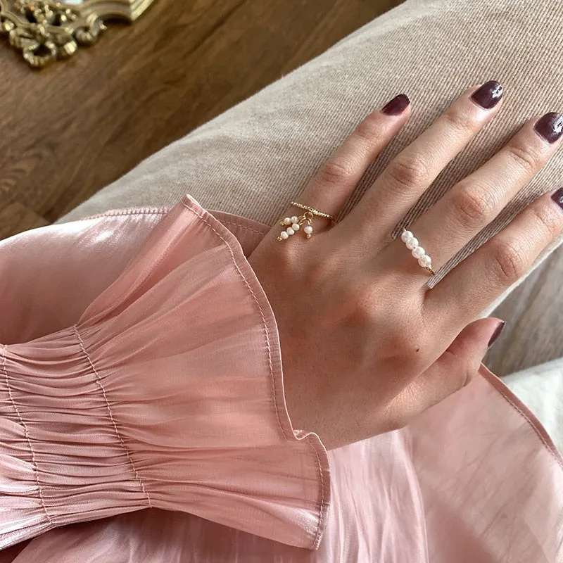 4 Designs Beaded Natural Freshwater Pearl Rings