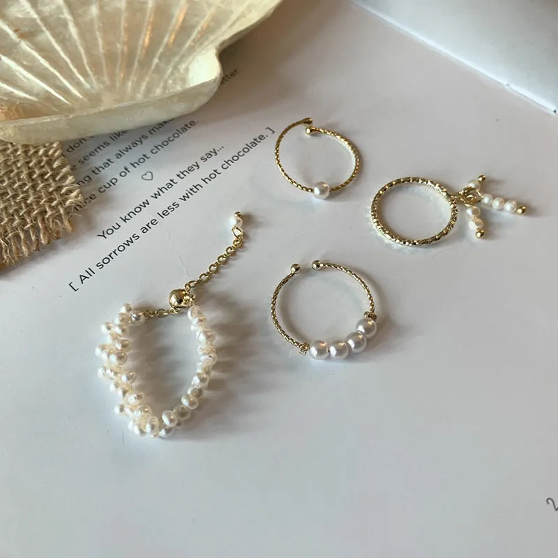4 Designs Beaded Natural Freshwater Pearl Rings