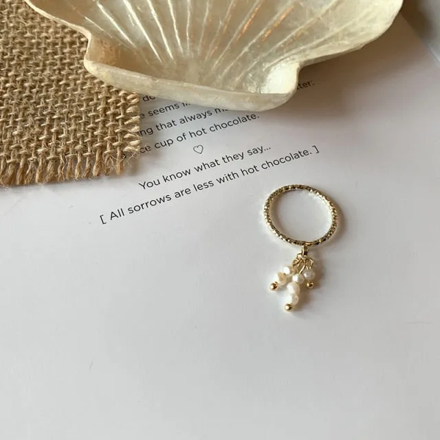 4 Designs Beaded Natural Freshwater Pearl Rings