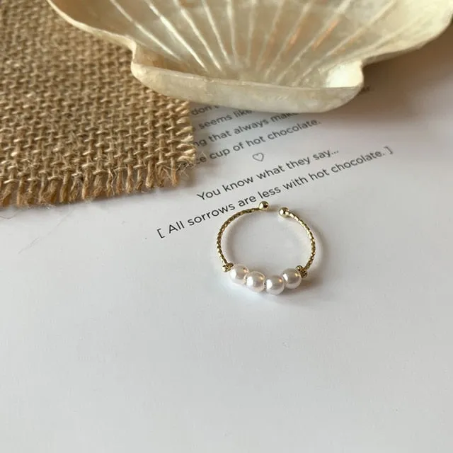 4 Designs Beaded Natural Freshwater Pearl Rings