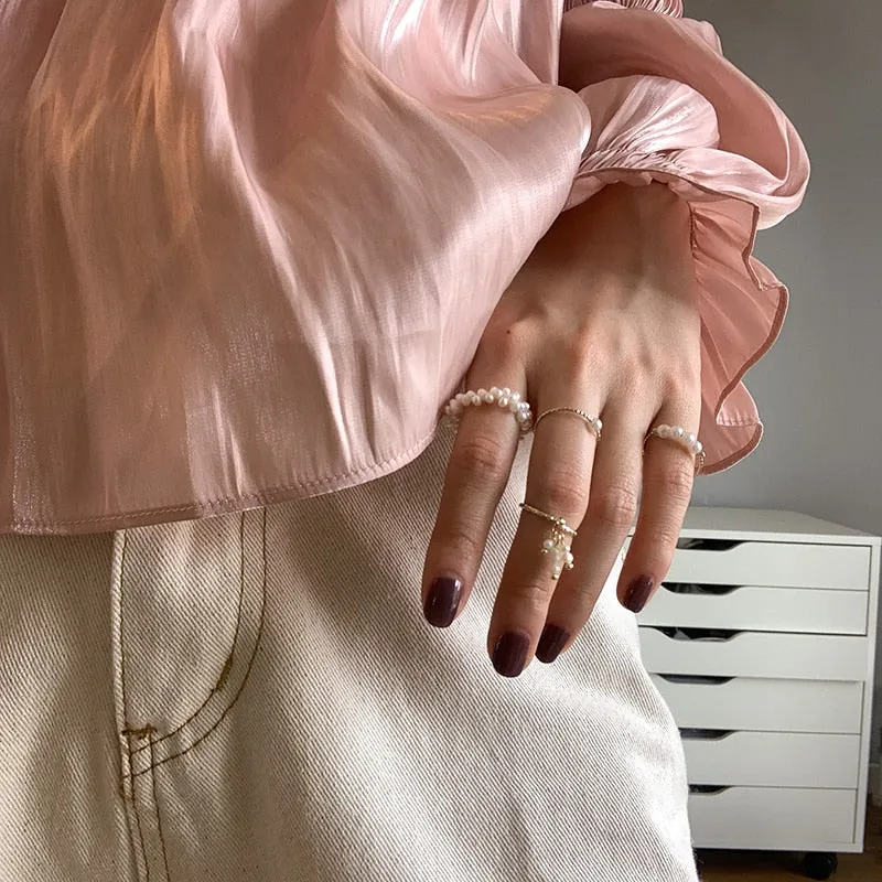 4 Designs Beaded Natural Freshwater Pearl Rings