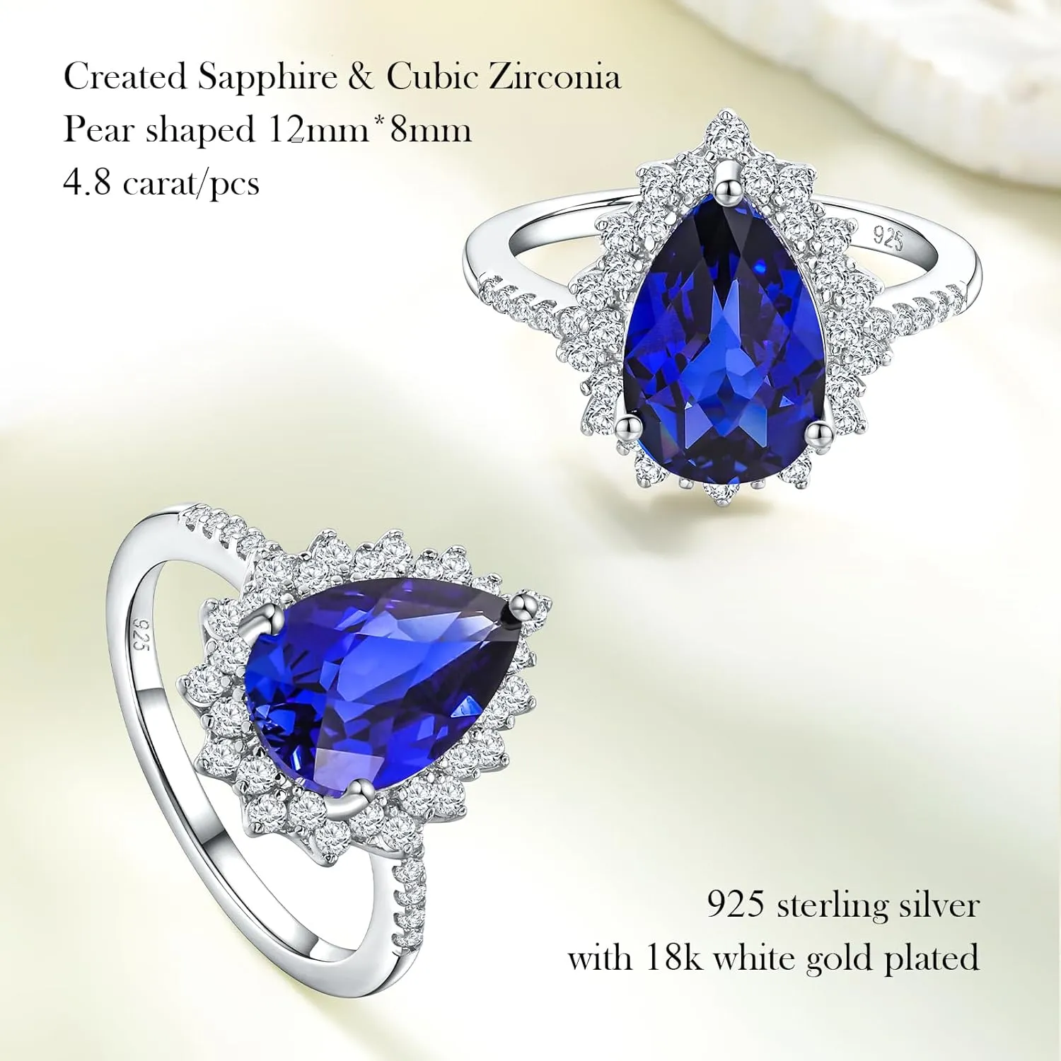 4.5 Carat Teardrop Engagement Birthstone Ring Sterling Silver Pear Cut Sapphire/Ruby/Emerald/Amethyst/Aquamarine Halo Ring Promise Anniversary Rings for Women Size 6-10