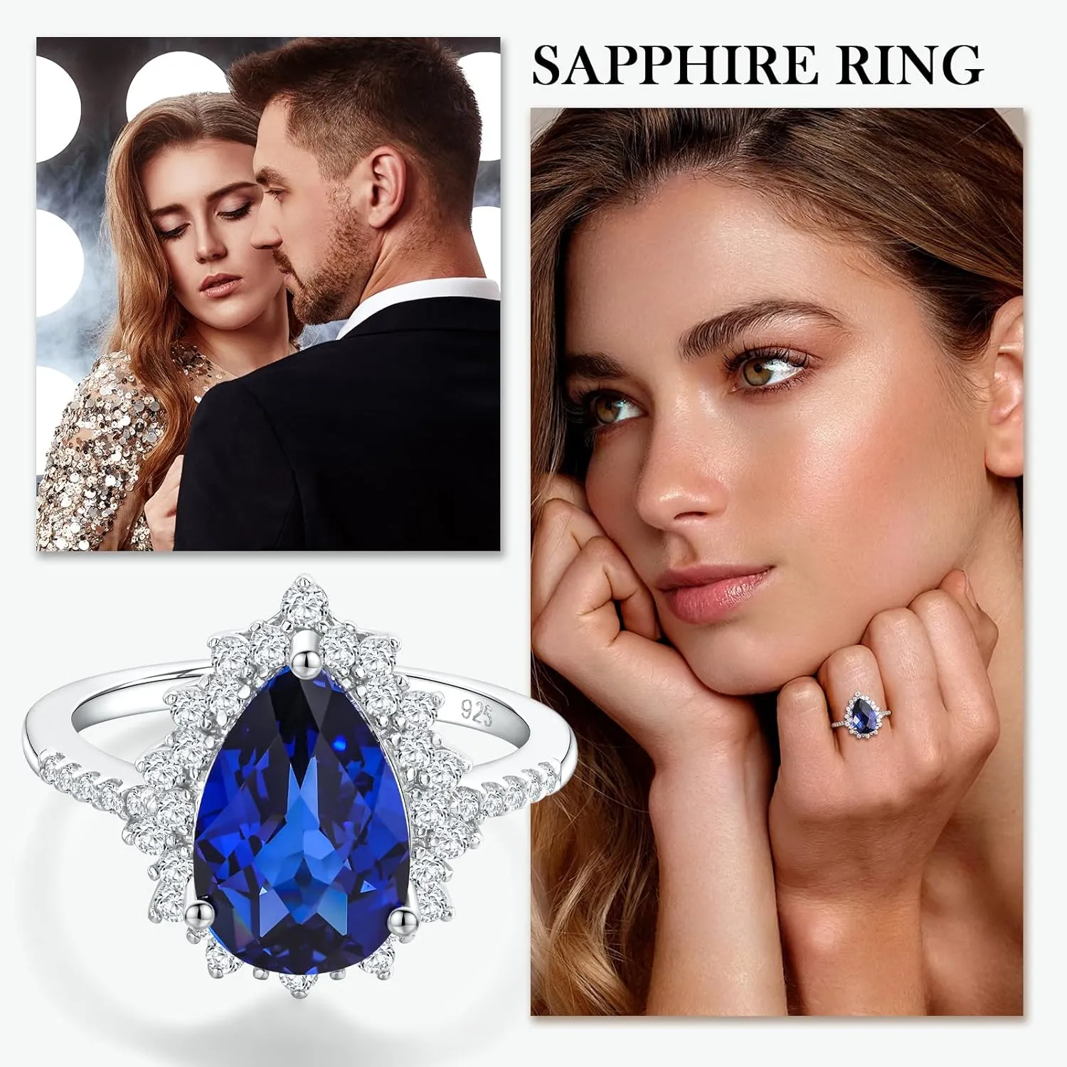 4.5 Carat Teardrop Engagement Birthstone Ring Sterling Silver Pear Cut Sapphire/Ruby/Emerald/Amethyst/Aquamarine Halo Ring Promise Anniversary Rings for Women Size 6-10