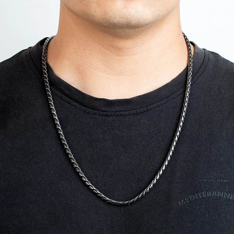 4.5MM Stainless Steel Cuban Chain Vintage Black Wide Necklace Punk Long Men