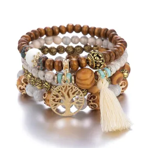 4pcs Handmade Charm Beaded Bracelet Tree and Tassel