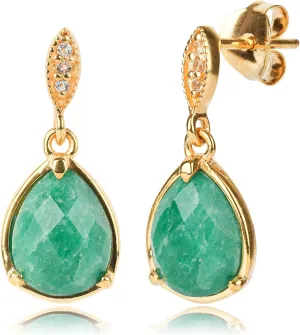 5 Carats Tear Drop Gemstone Dangle Earrings in 18k Gold over 925 Sterling Silver | Birthstone Dangle Earrings with Secure Pushbacks | Gold Statement Earrings by MAX   STONE