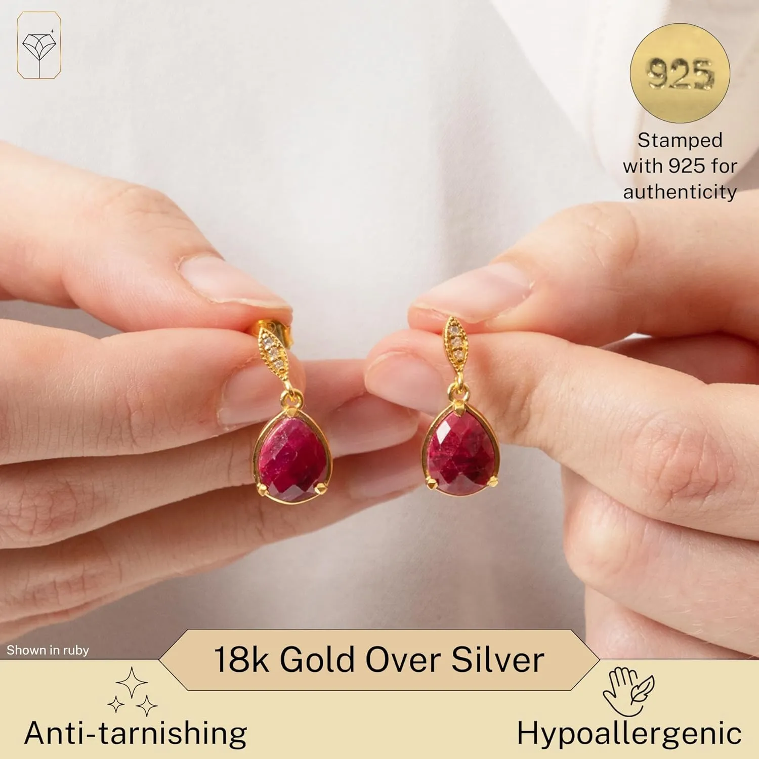 5 Carats Tear Drop Gemstone Dangle Earrings in 18k Gold over 925 Sterling Silver | Birthstone Dangle Earrings with Secure Pushbacks | Gold Statement Earrings by MAX   STONE