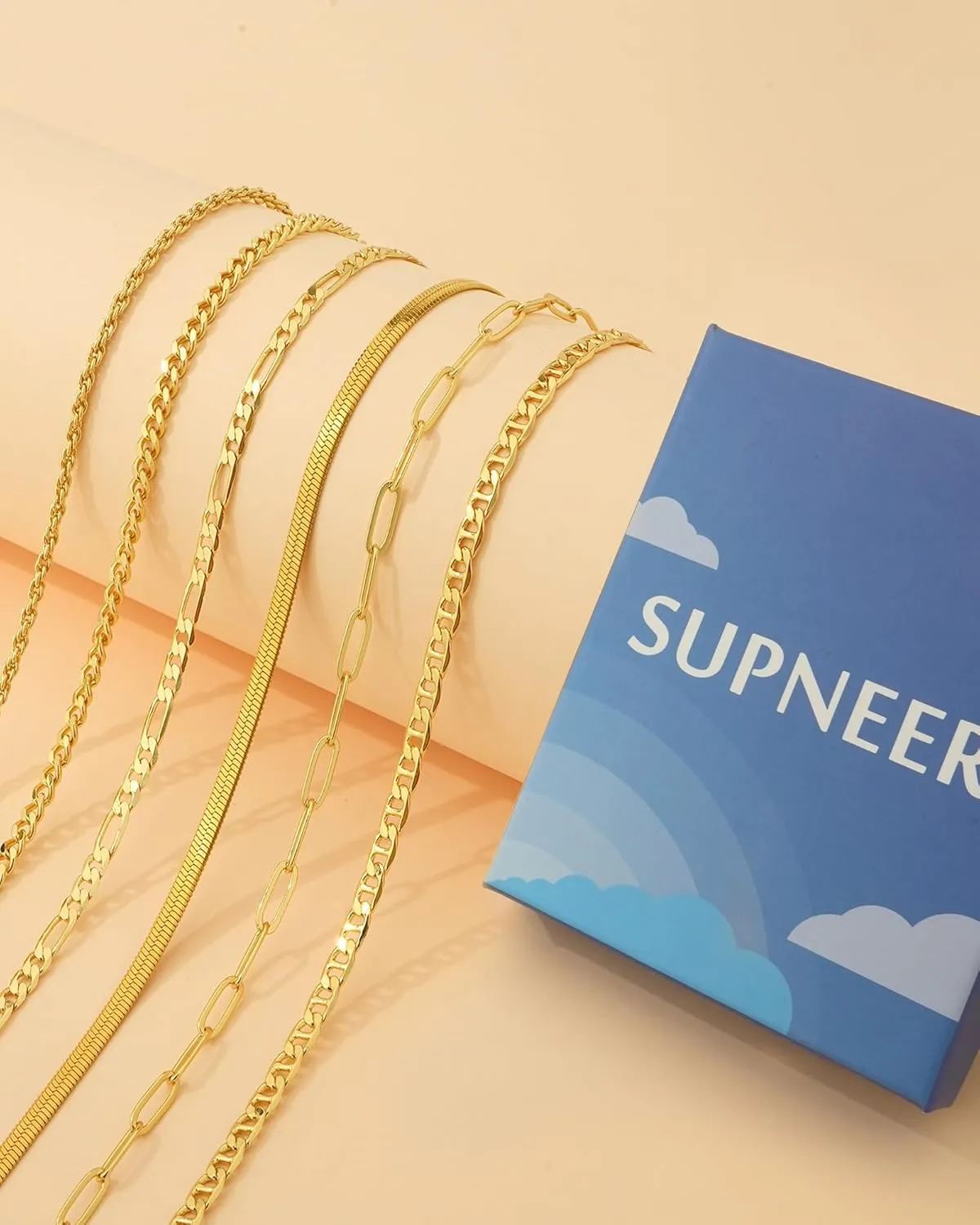 6 Pcs Gold Bracelets for Women Dainty Gold Bracelet Stack for Teen Trendy 18k Gold Plated Cute Stackable Cuban Link Chain Bracelets Set for Daughter Non Tarnish Adjustable