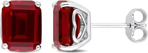 6.50 Carat (ctw) Lab-Created Ruby Emerald-Cut Solitaire Stud Earrings in Sterling Silver