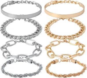 6/8Pcs Gold Silver Chain Bracelets Set for Women Stackable Bracelets for Women Paperclip Chain Bracelets Set Layered Link Bracelets Adjustable Metal Bracelet Set Jewelry Gift