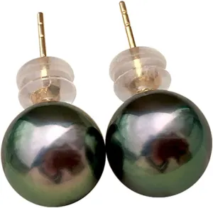 7.0-11.0mm Tahitian Black Pearl 18k Yellow Gold Stud Earrings Anniversary Mother's Day Birthday Valentine's Day (10)