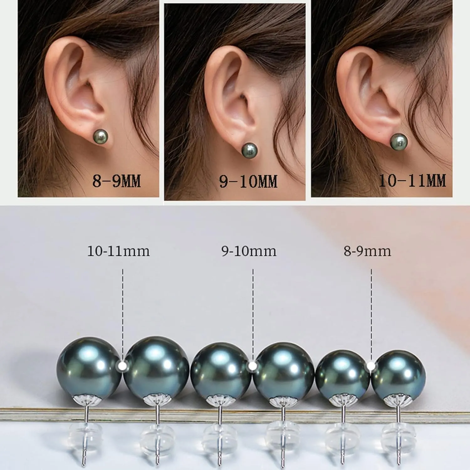 7.0-11.0mm Tahitian Black Pearl 18k Yellow Gold Stud Earrings Anniversary Mother's Day Birthday Valentine's Day (10)