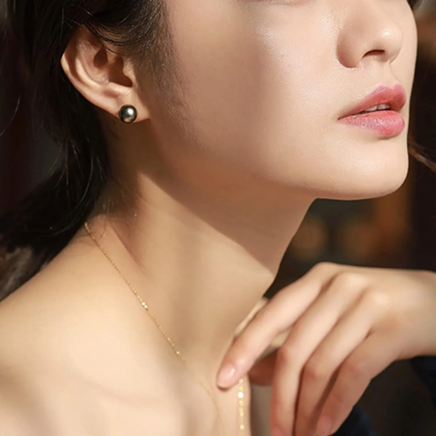 7.0-11.0mm Tahitian Black Pearl 18k Yellow Gold Stud Earrings Anniversary Mother's Day Birthday Valentine's Day (10)