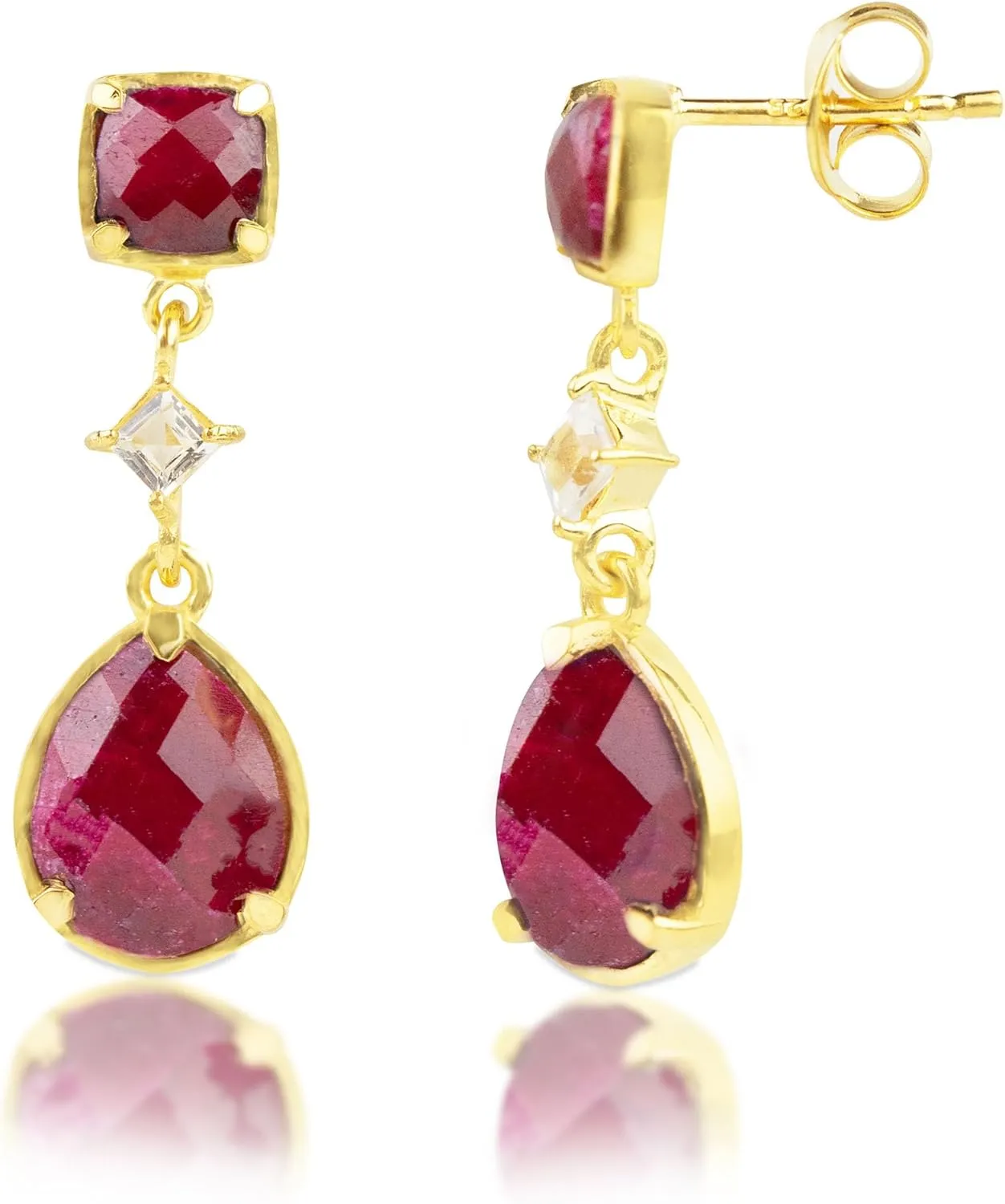 7.5 CT.TW Gemstone Dangle Earrings in 18k Gold Over Sterling Silver | Gold Dangle Earrings for Women | 3 Stone Drop Earrings for Women | Birthstone Earrings for Women by MAX   STONE