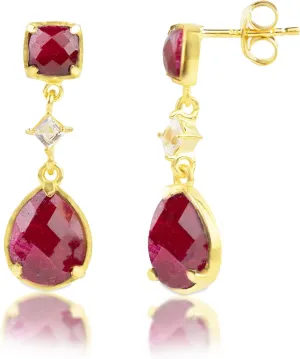 7.5 CT.TW Gemstone Dangle Earrings in 18k Gold Over Sterling Silver | Gold Dangle Earrings for Women | 3 Stone Drop Earrings for Women | Birthstone Earrings for Women by MAX   STONE
