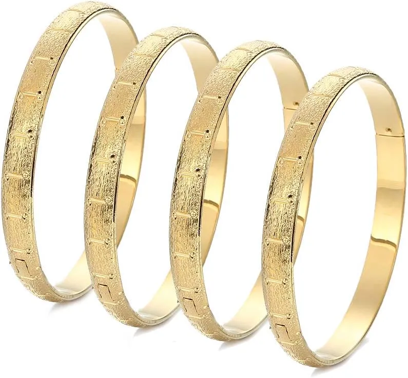 8mm 4Pcs Dubai Gold Bangles for Women Men Gold Ethiopian Bracelets African Bangles Bracelets Jewelry