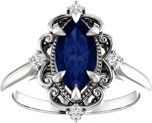 925 Sterling Silver 2.5 CT Marquise Blue Sapphire Ring Gemstone Rings Anniversary Promise Ring Jewelry