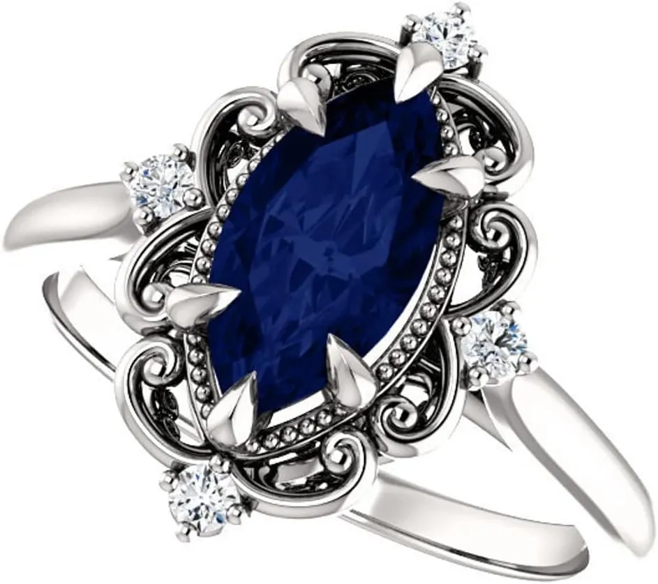 925 Sterling Silver 2.5 CT Marquise Blue Sapphire Ring Gemstone Rings Anniversary Promise Ring Jewelry