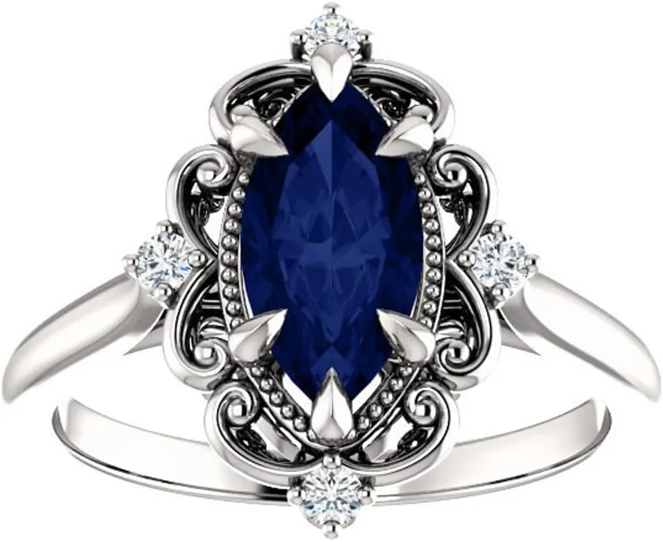 925 Sterling Silver 2.5 CT Marquise Blue Sapphire Ring Gemstone Rings Anniversary Promise Ring Jewelry