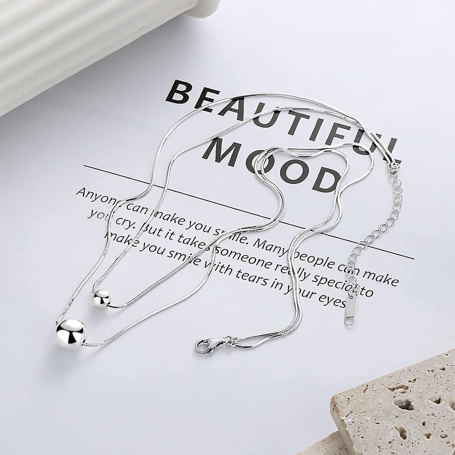 925 Sterling Silver Ball Bead Pendant Necklaces for Women, Silver Ball Necklaces for Women Mom Birthday