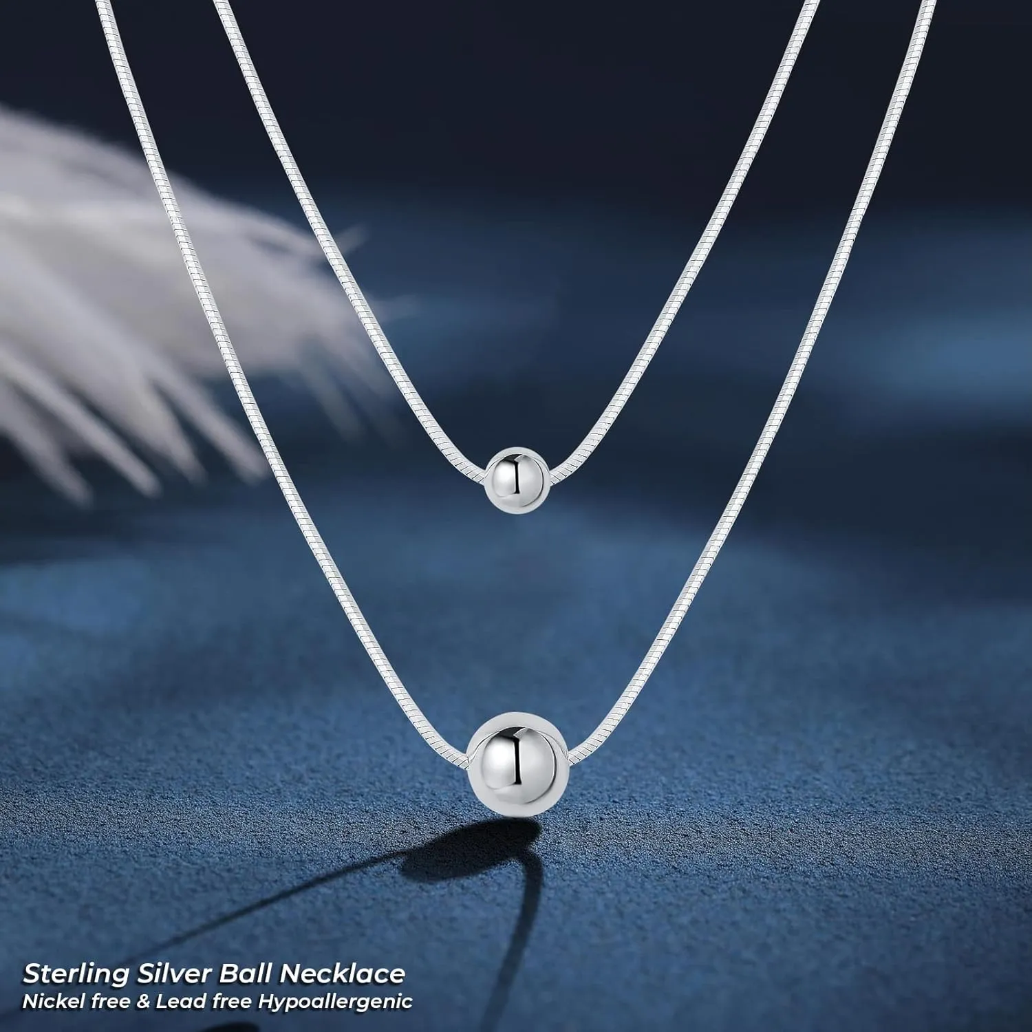 925 Sterling Silver Ball Bead Pendant Necklaces for Women, Silver Ball Necklaces for Women Mom Birthday
