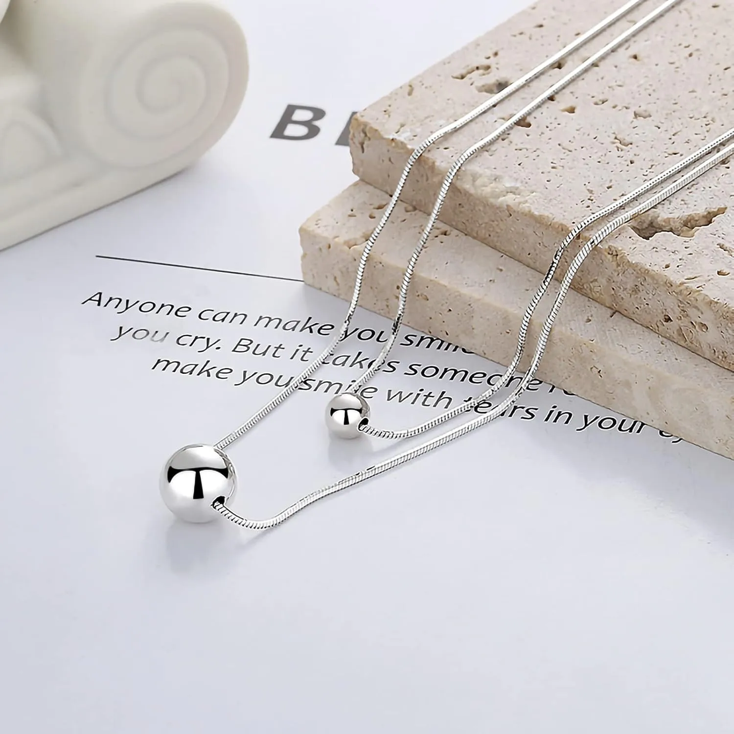 925 Sterling Silver Ball Bead Pendant Necklaces for Women, Silver Ball Necklaces for Women Mom Birthday