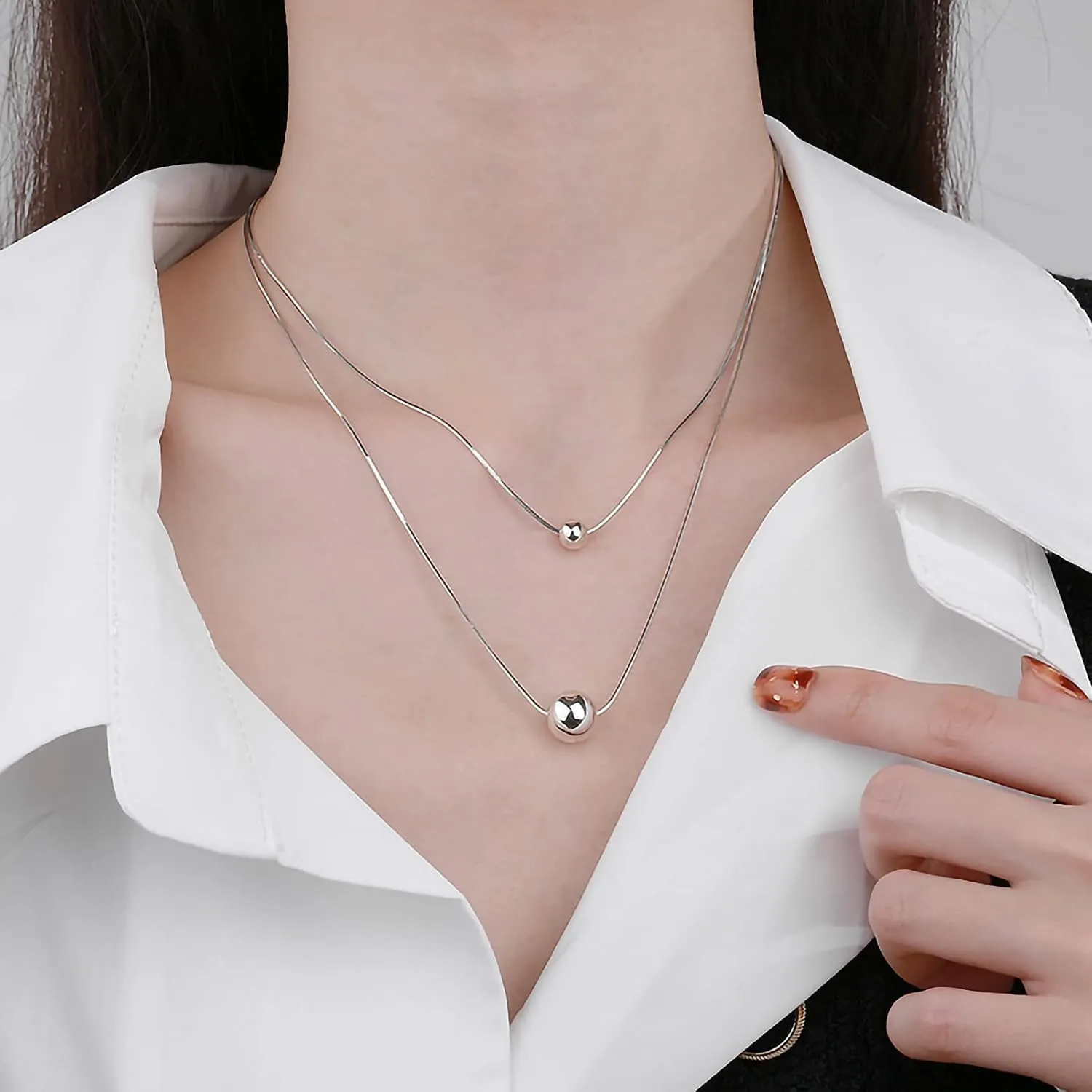 925 Sterling Silver Ball Bead Pendant Necklaces for Women, Silver Ball Necklaces for Women Mom Birthday