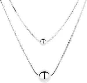 925 Sterling Silver Ball Bead Pendant Necklaces for Women, Silver Ball Necklaces for Women Mom Birthday