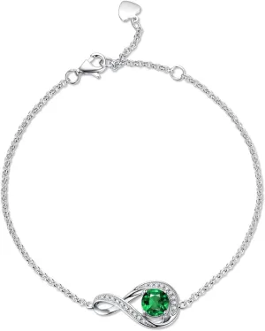 925 Sterling Silver Birthstone Bracelets for Women Charm Infinity Bracelet Birthday Anniversary Valentine's Day Jewelry Gifts for Her Women, Adjustable Chain