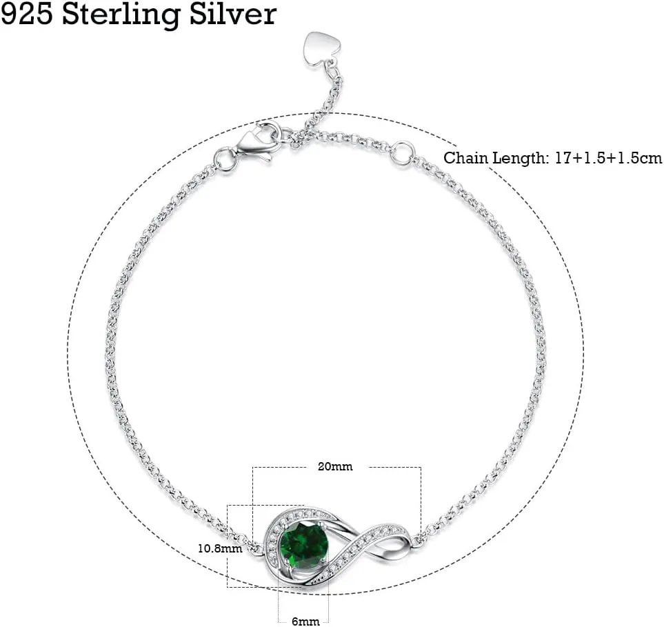 925 Sterling Silver Birthstone Bracelets for Women Charm Infinity Bracelet Birthday Anniversary Valentine's Day Jewelry Gifts for Her Women, Adjustable Chain
