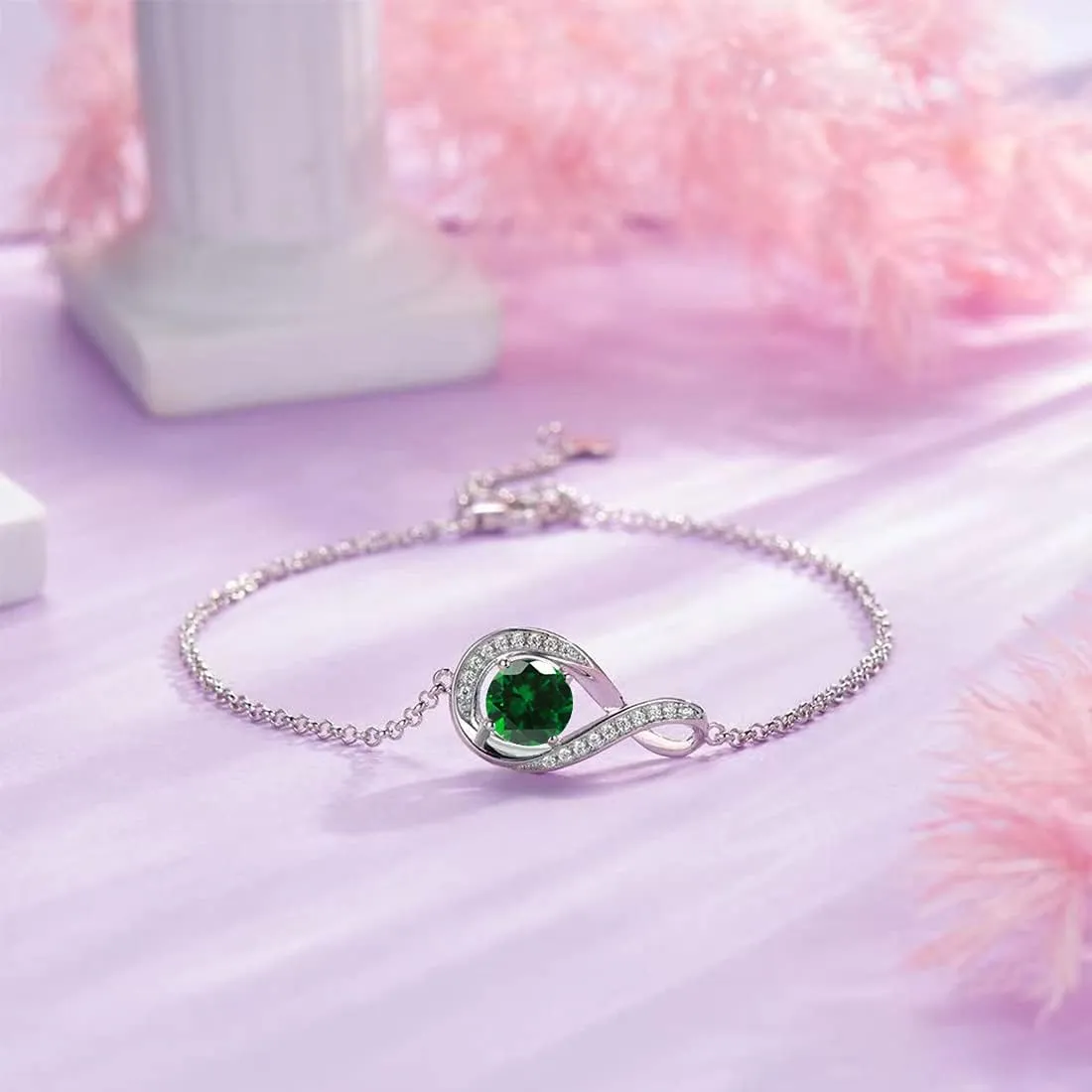 925 Sterling Silver Birthstone Bracelets for Women Charm Infinity Bracelet Birthday Anniversary Valentine's Day Jewelry Gifts for Her Women, Adjustable Chain