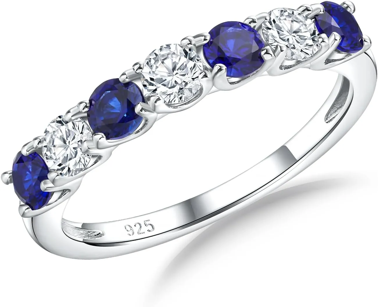 925 Sterling Silver Birthstone Rings for Women Created Gemstone Half Eternity Band 7 Stone Cubic Zirconia Wedding Band Birthstone Jewelry Size 6-10