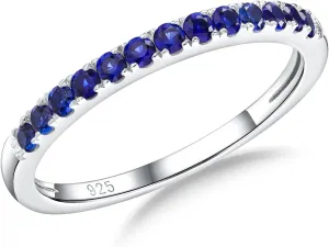 925 Sterling Silver Birthstone Rings for Women Wedding Band Created Gemstone Half Eternity Stackable Engagement Ring Anniversary Band Size 6 to 10