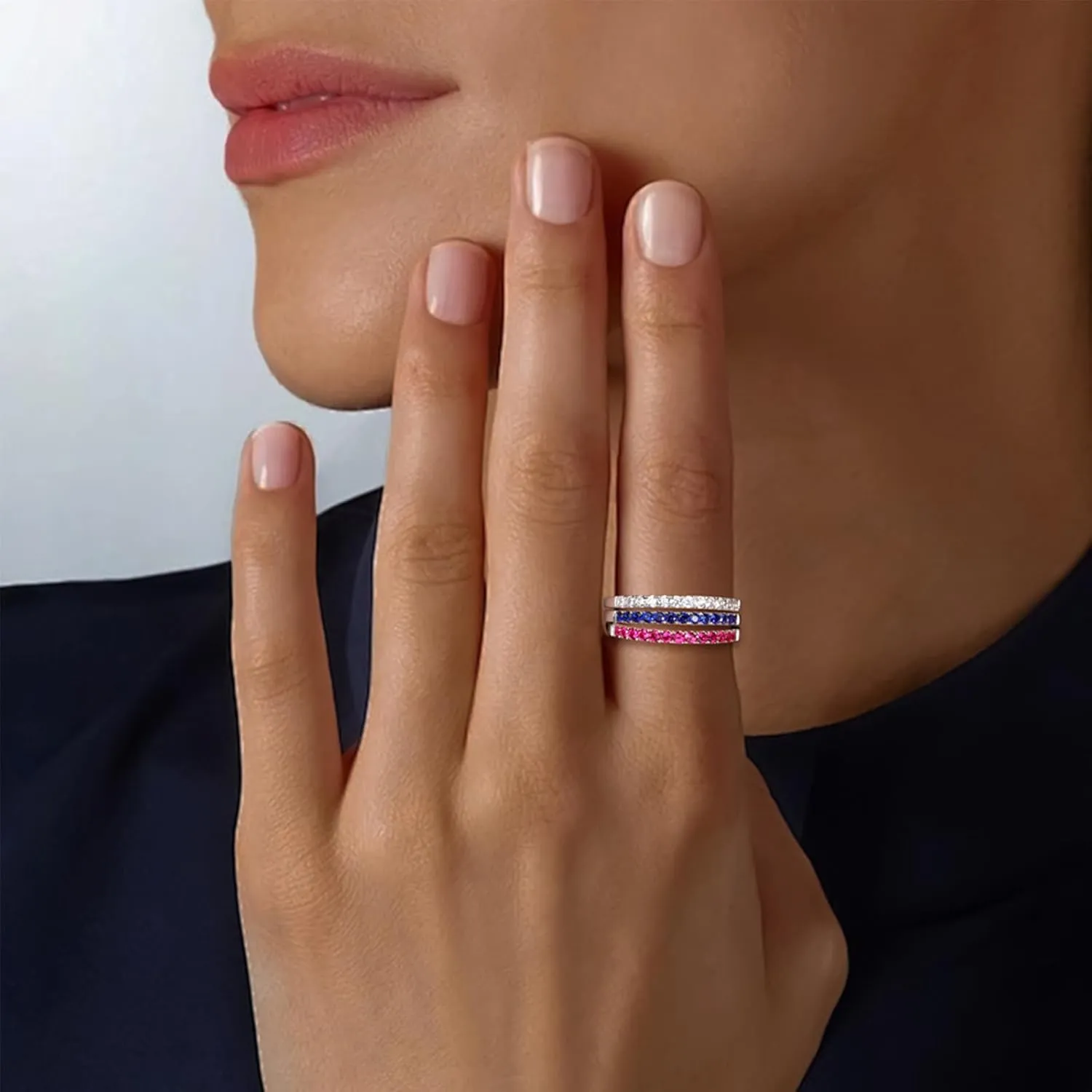 925 Sterling Silver Birthstone Rings for Women Wedding Band Created Gemstone Half Eternity Stackable Engagement Ring Anniversary Band Size 6 to 10