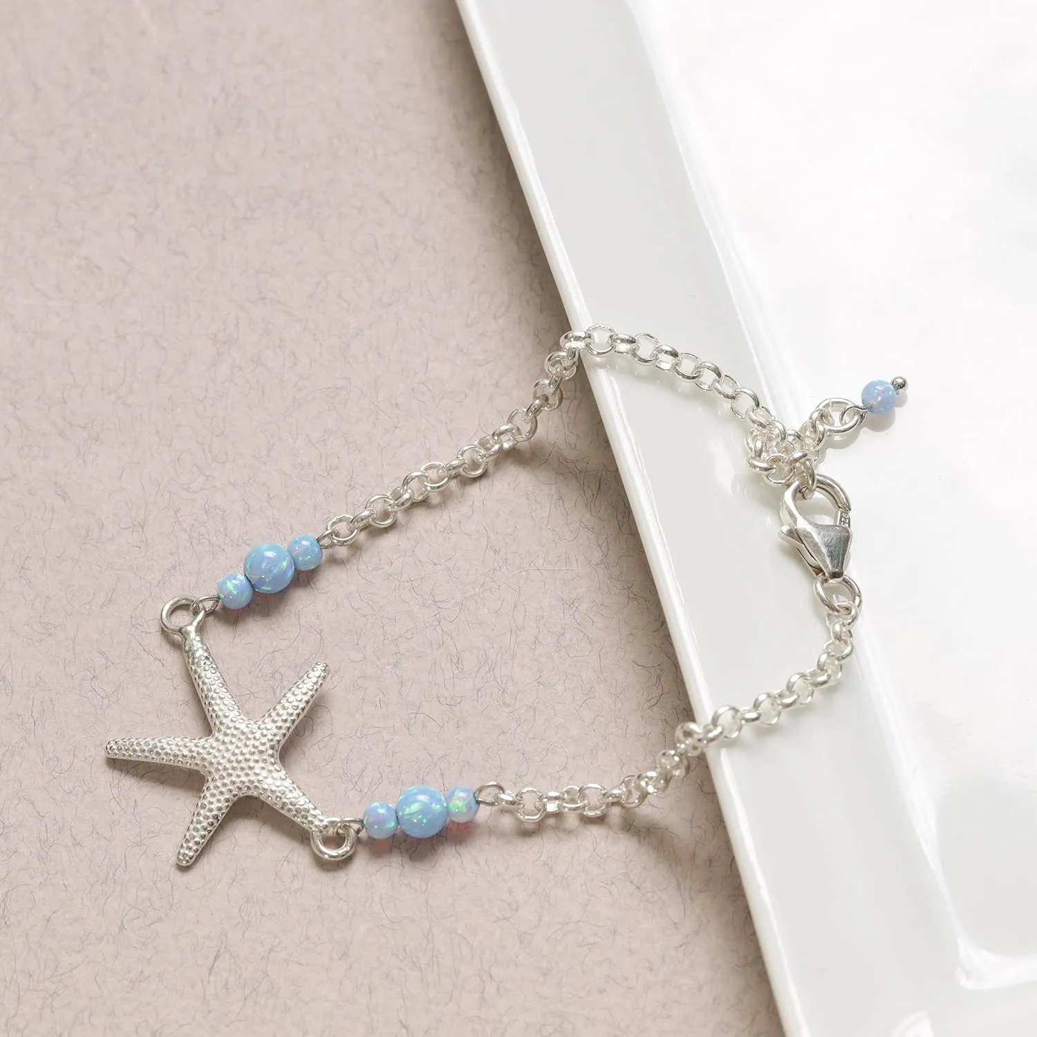 925 Sterling Silver Blue Opal Bracelets for Women - October Birthstone Bracelet Sterling Silver - Minimalist Bracelets for Women - Sterling Silver Bracelet - Beach Wedding Bracelets for Brides