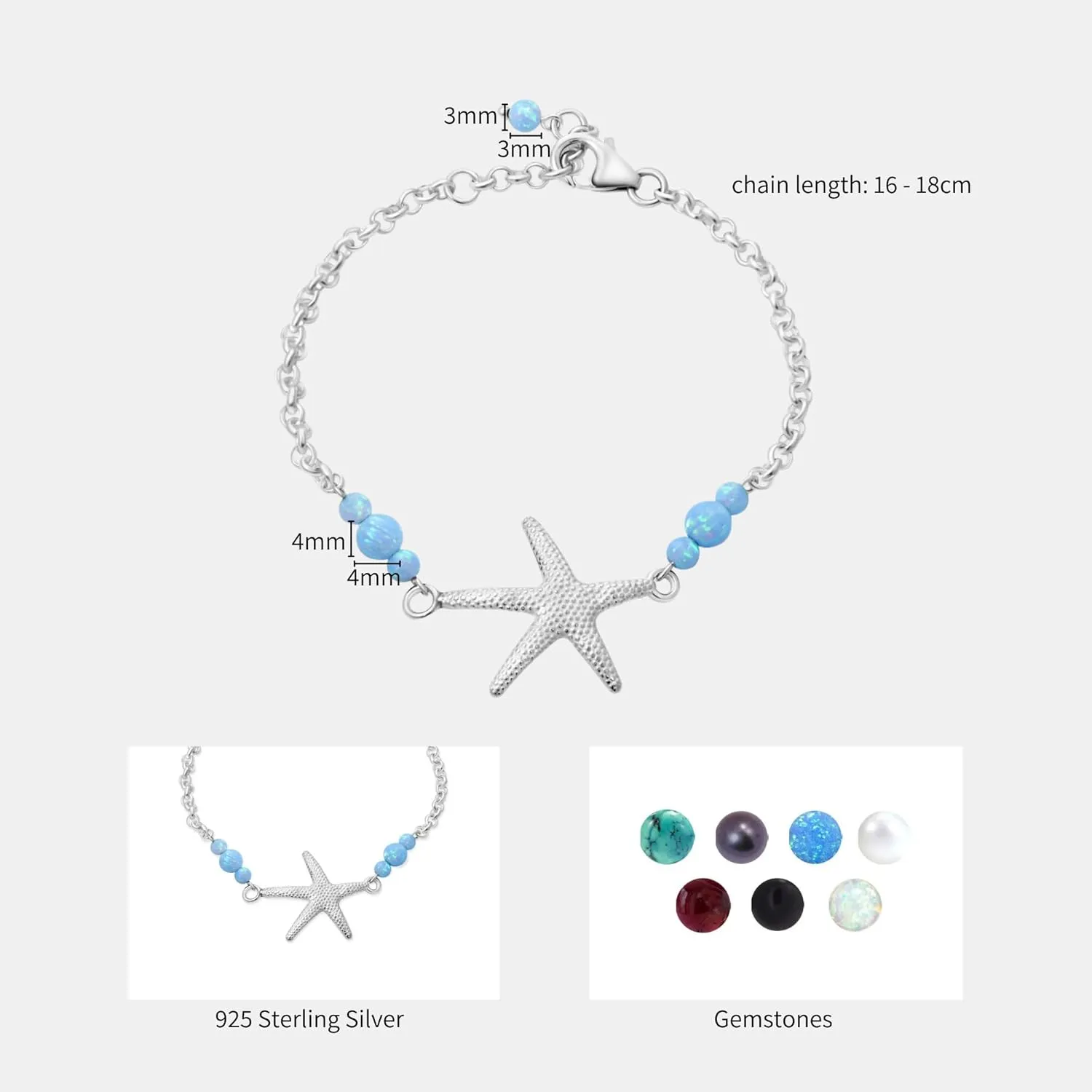 925 Sterling Silver Blue Opal Bracelets for Women - October Birthstone Bracelet Sterling Silver - Minimalist Bracelets for Women - Sterling Silver Bracelet - Beach Wedding Bracelets for Brides
