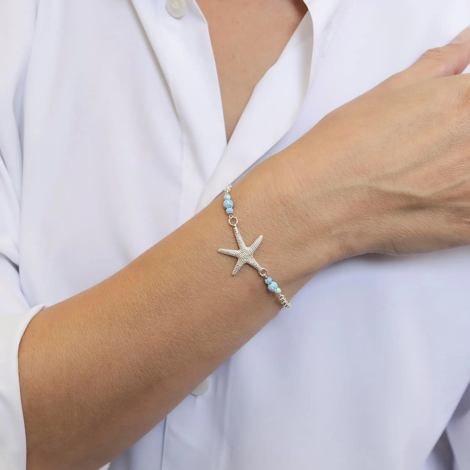 925 Sterling Silver Blue Opal Bracelets for Women - October Birthstone Bracelet Sterling Silver - Minimalist Bracelets for Women - Sterling Silver Bracelet - Beach Wedding Bracelets for Brides