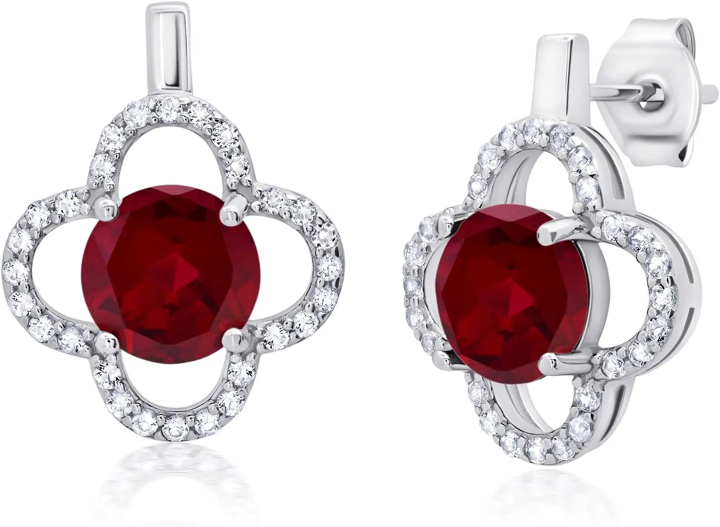 925 Sterling Silver Clover Stud Earrings for Women with Push Backs Genuine White Topaz Accents and 7mm Round Gemstone by MAX   STONE