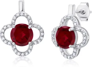 925 Sterling Silver Clover Stud Earrings for Women with Push Backs Genuine White Topaz Accents and 7mm Round Gemstone by MAX   STONE