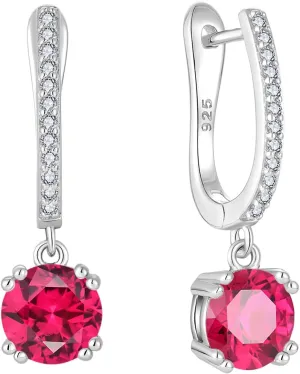 925 Sterling Silver Dangle Drop Birthstone Earrings for Women Cubic Zirconia Huggie Hoop Leverback Dangling Earring